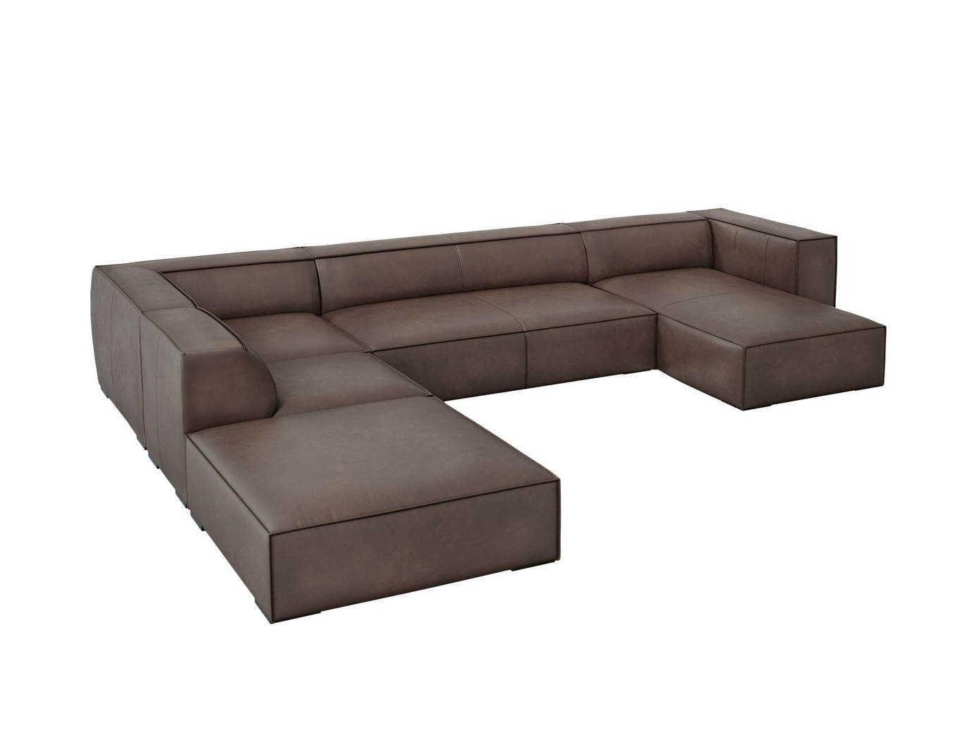 Cosmopolitan Design vänstervänd äkta läder panoramahörnsoffa, "Turin", 6-sits, 365 × 270 × 68 cm, Granada, ben i svart bok
