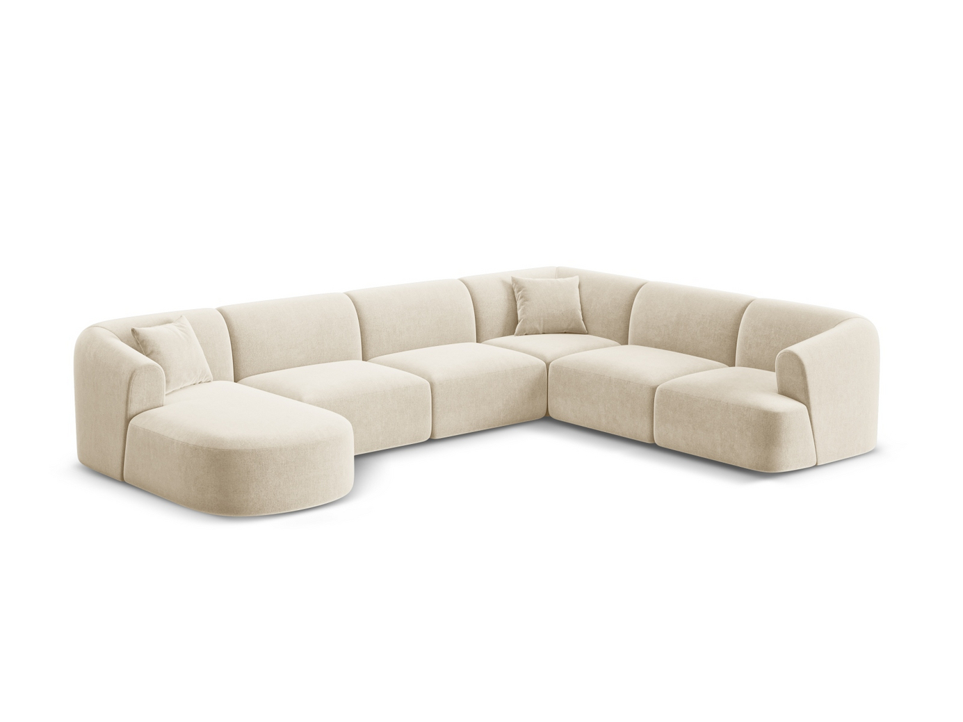Cosmopolitan Design högervänd sammetspanoramamodulhörnsoffa, "Campi", 7-sits, 330 × 255 × 70 cm, Vogue, svarta plastben