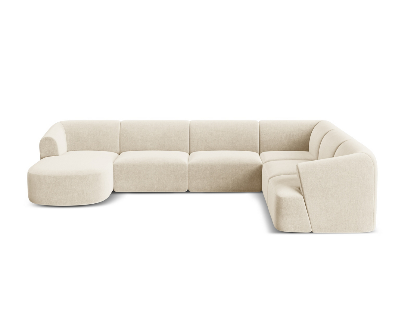 Cosmopolitan Design högervänd sammetspanoramamodulhörnsoffa, "Campi", 7-sits, 330 × 255 × 70 cm, Vogue, svarta plastben
