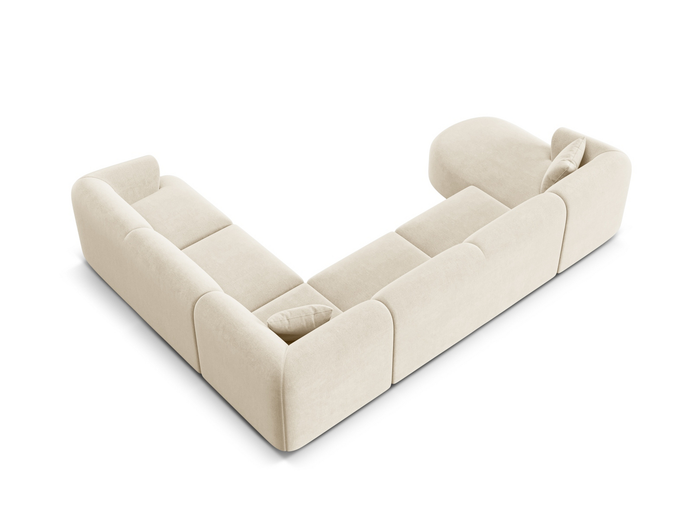 Cosmopolitan Design högervänd sammetspanoramamodulhörnsoffa, "Campi", 7-sits, 330 × 255 × 70 cm, Vogue, svarta plastben