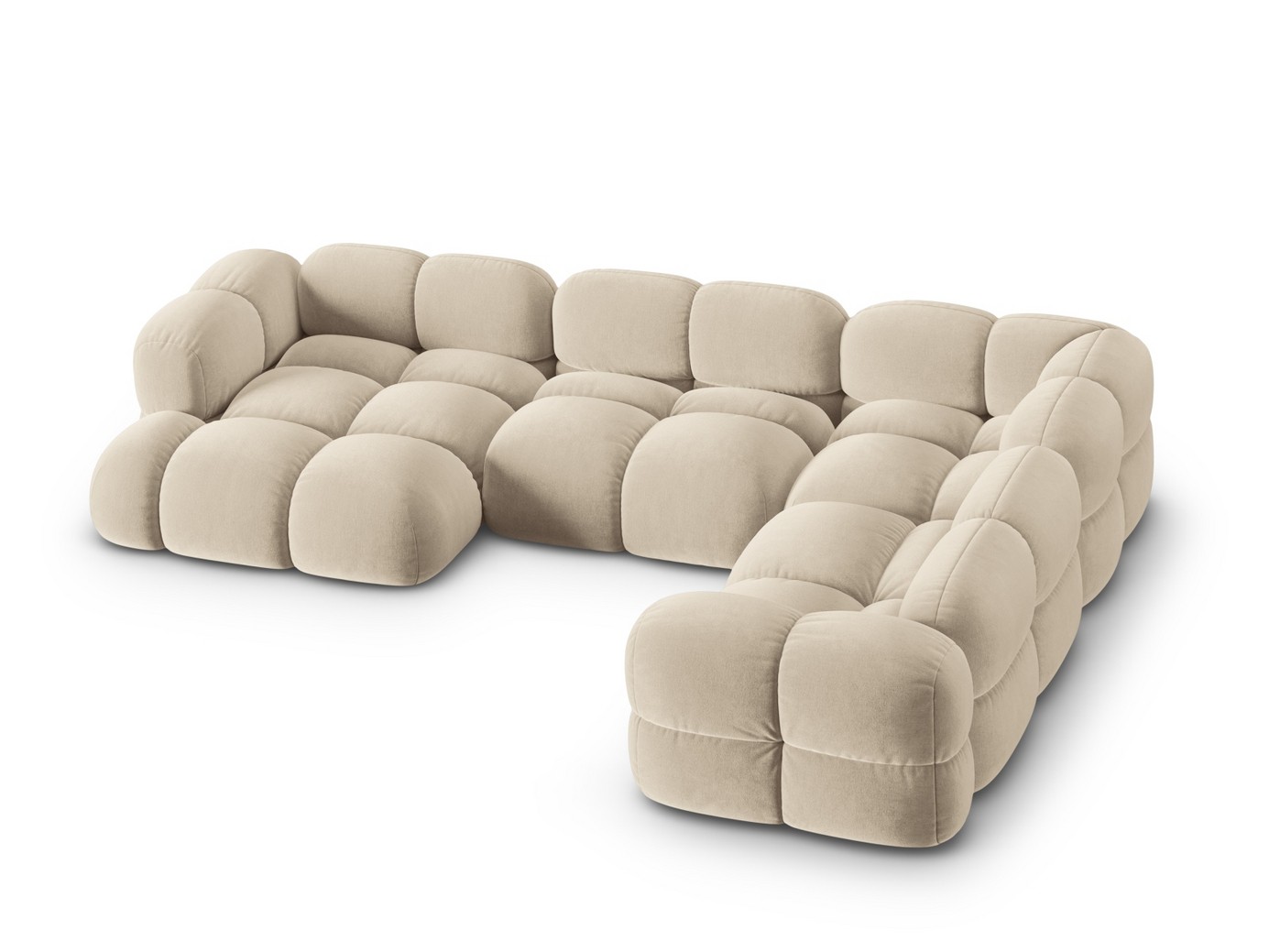 Cosmopolitan Design högervänd sammetspanoramahörnsoffa, "Loretto", 5-sits, 345 × 250 × 68 cm, Vogue, svarta plastben