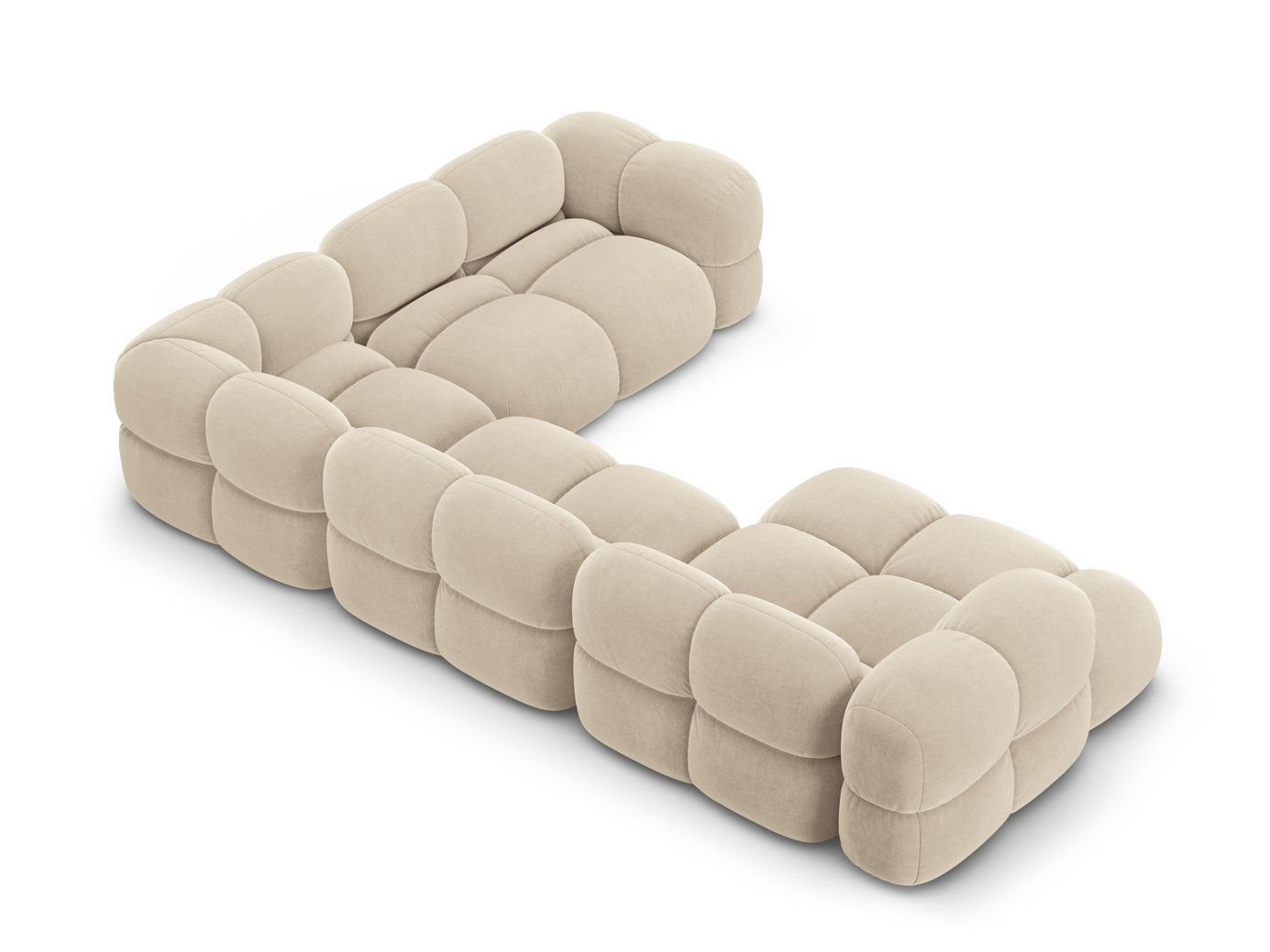 Cosmopolitan Design högervänd sammetspanoramahörnsoffa, "Loretto", 5-sits, 345 × 250 × 68 cm, Vogue, svarta plastben
