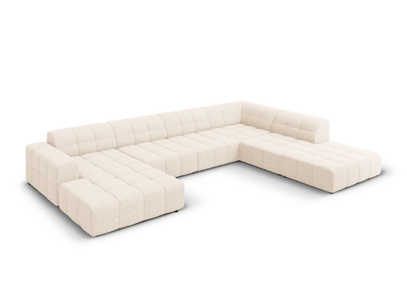 Cosmopolitan Design högervänd panoramahörnsoffa, "Chicago", 7-sits, 375 × 263 × 78 cm, Haga, svarta plastben