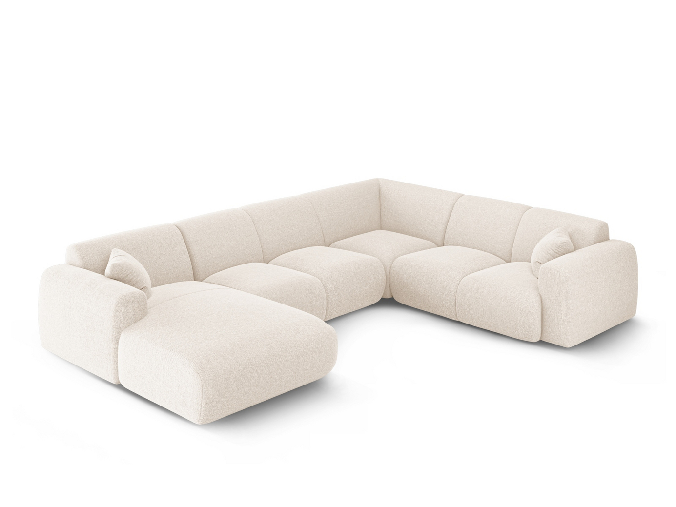 Cosmopolitan Design högervänd panoramahörnsoffa, "Nolio", 6-sits, 342 × 252 × 72 cm, Haga, svarta plastben