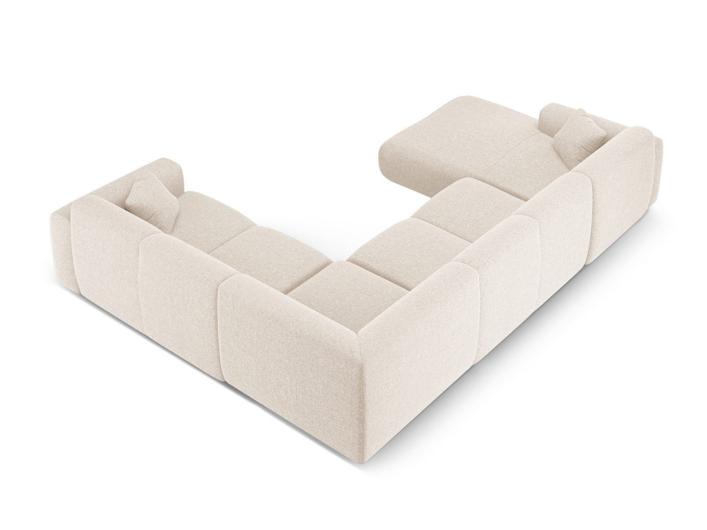 Cosmopolitan Design högervänd panoramahörnsoffa, "Nolio", 6-sits, 342 × 252 × 72 cm, Haga, svarta plastben