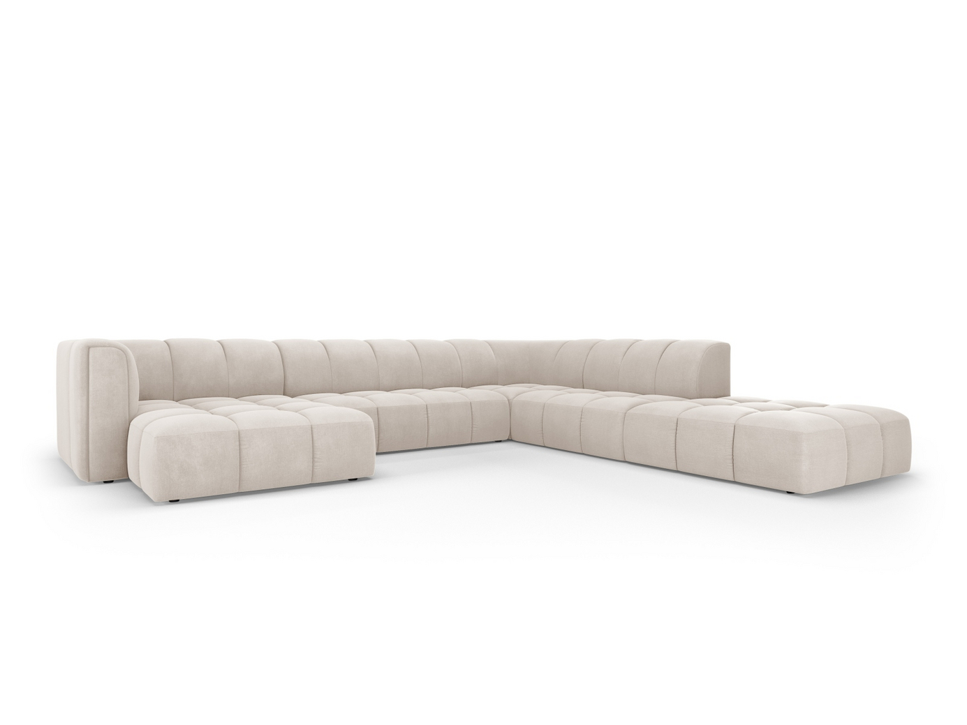 Cosmopolitan Design högervänd panoramamodulhörnsoffa, "Moritz", 7-sits, 329 × 276 × 70 cm, Rebel, svarta plastben