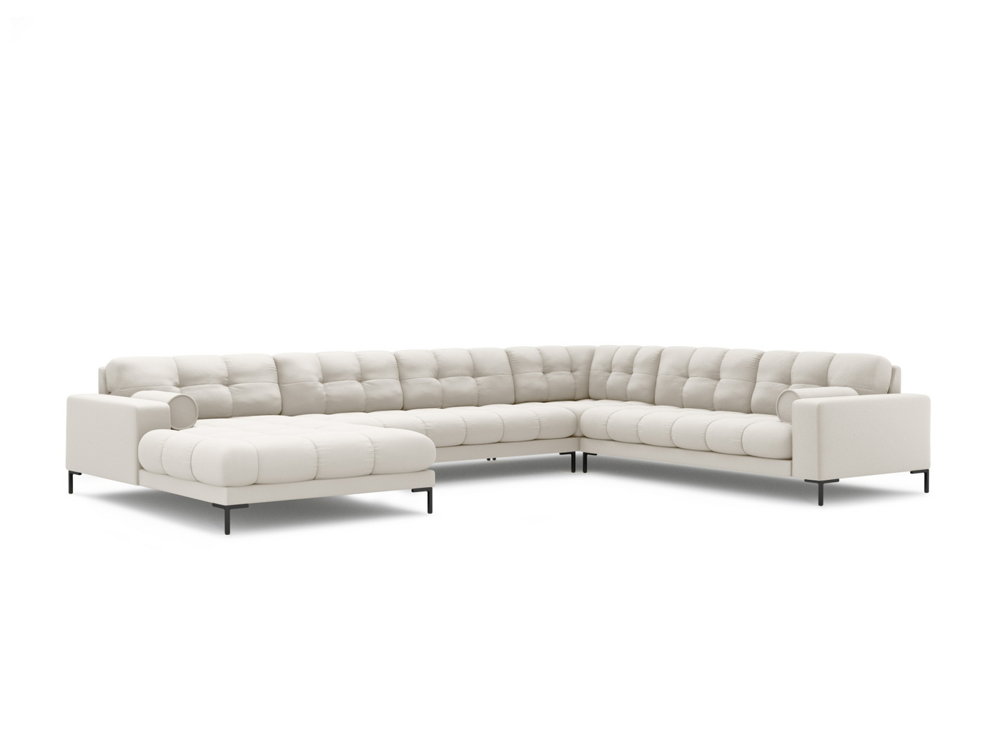 Cosmopolitan Design högervänd panoramahörnsoffa, "Bali", 7-sits, 327 × 256 × 75 cm, Neve, svarta metallben