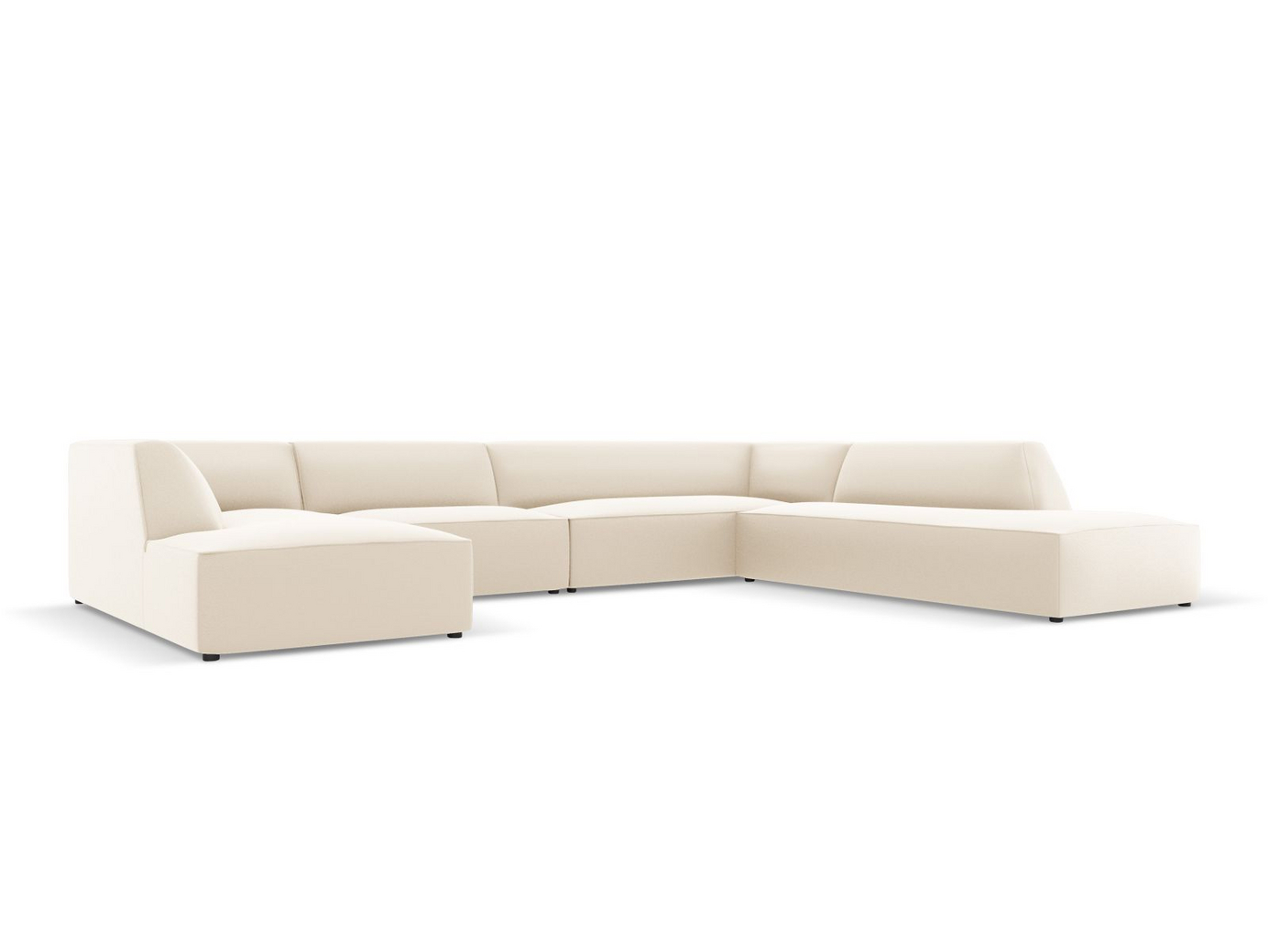 Cosmopolitan Design högervänd konstläderpanoramamodulhörnsoffa, "Siena", 7-sits, 366 × 273 × 69 cm, Pacifico, svarta plastben