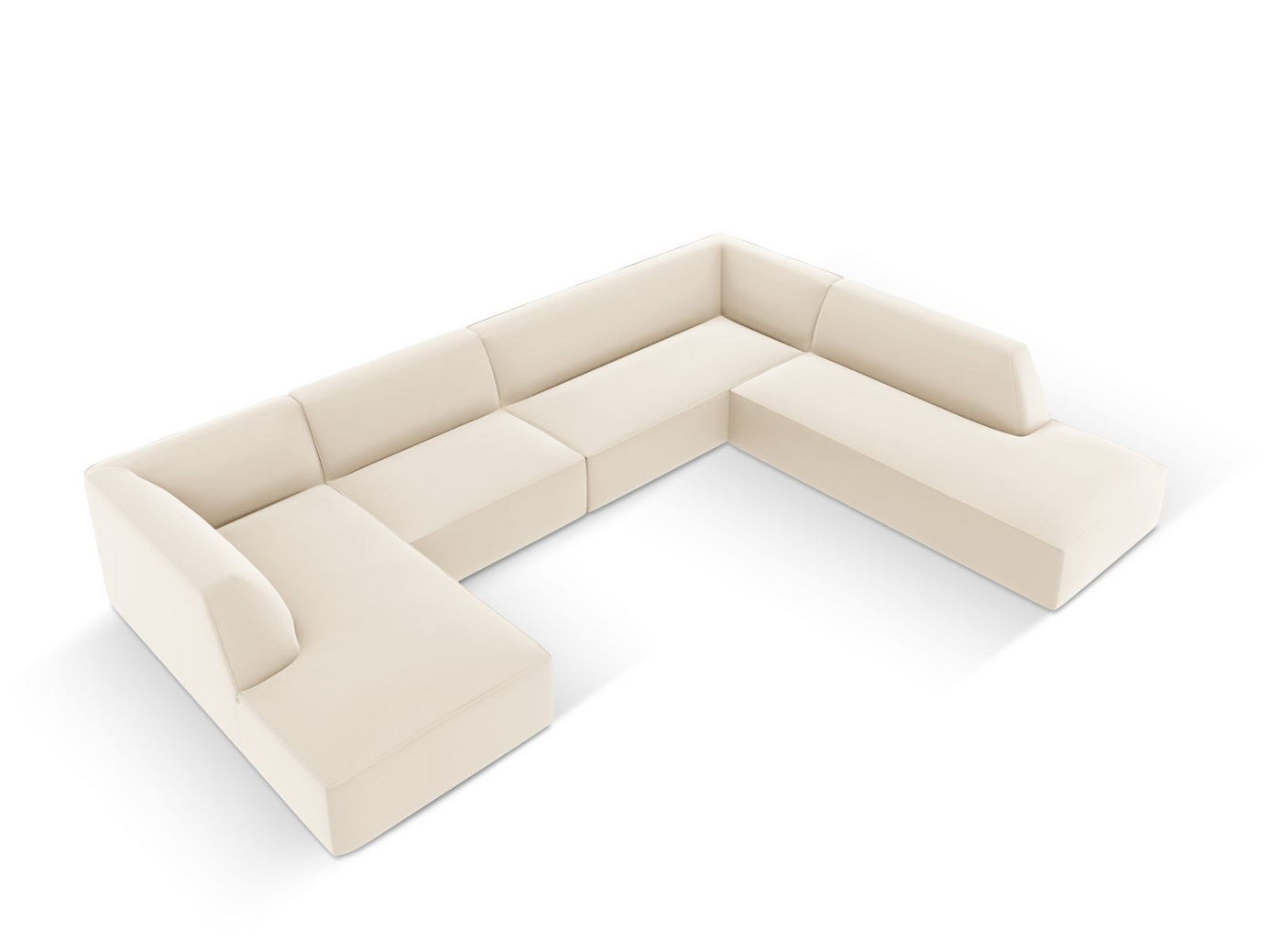 Cosmopolitan Design högervänd konstläderpanoramamodulhörnsoffa, "Siena", 7-sits, 366 × 273 × 69 cm, Pacifico, svarta plastben