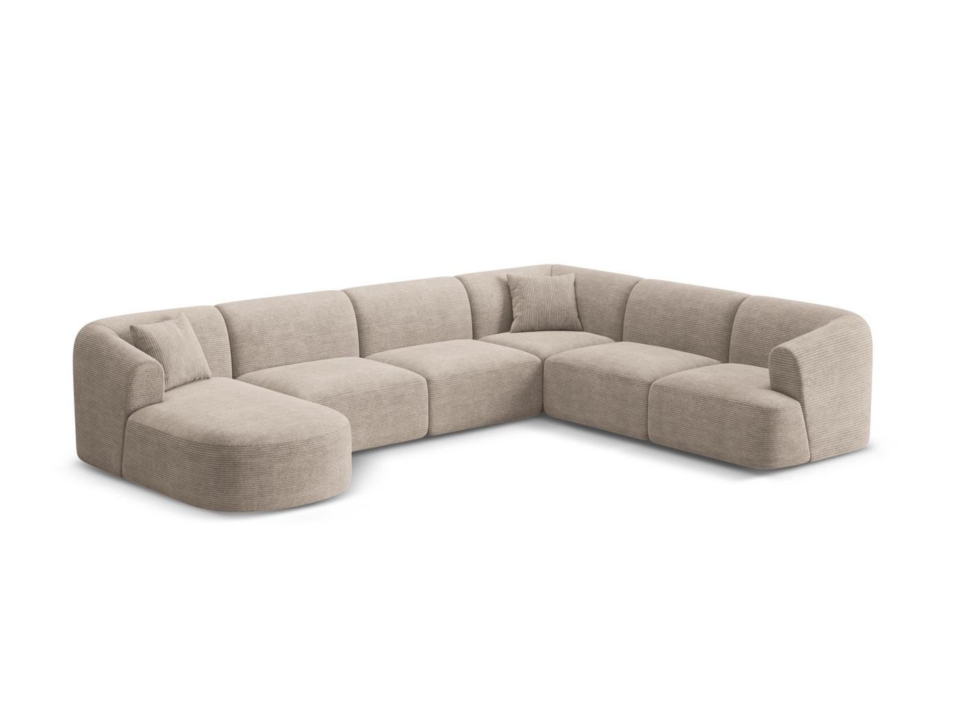 Cosmopolitan Design högervänd panoramamodulhörnsoffa, "Campi", 7-sits, 330 × 255 × 70 cm, Lincoln, svarta plastben