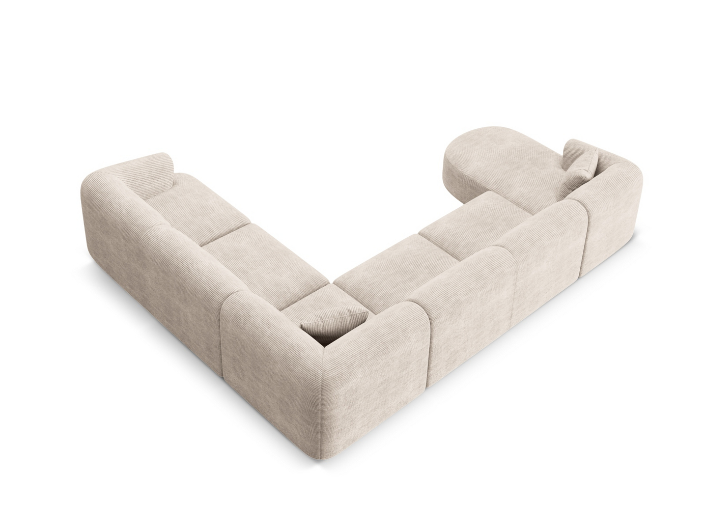 Cosmopolitan Design högervänd panoramamodulhörnsoffa, "Campi", 7-sits, 330 × 255 × 70 cm, Lincoln, svarta plastben
