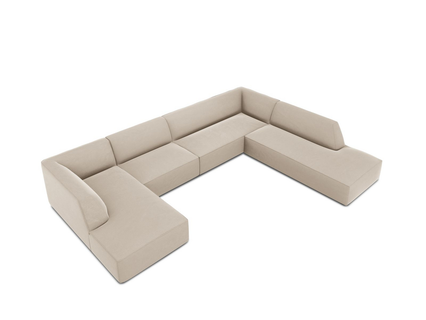 Cosmopolitan Design högervänd sammetspanoramahörnsoffa, "Siena", 7-sits, 366 × 273 × 69 cm, Salvador, svarta plastben, Variant UR_44