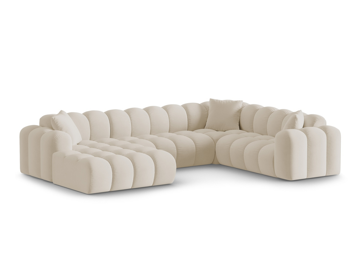 Cosmopolitan Design högervänd sammetspanoramahörnsoffa, "Treno", 4-sits, 330 × 240 × 70 cm, Bluvel, svarta plastben