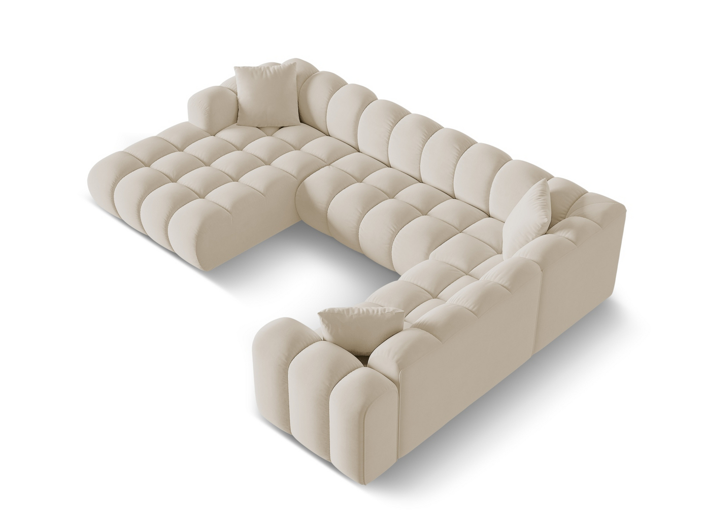 Cosmopolitan Design högervänd sammetspanoramahörnsoffa, "Treno", 4-sits, 330 × 240 × 70 cm, Bluvel, svarta plastben