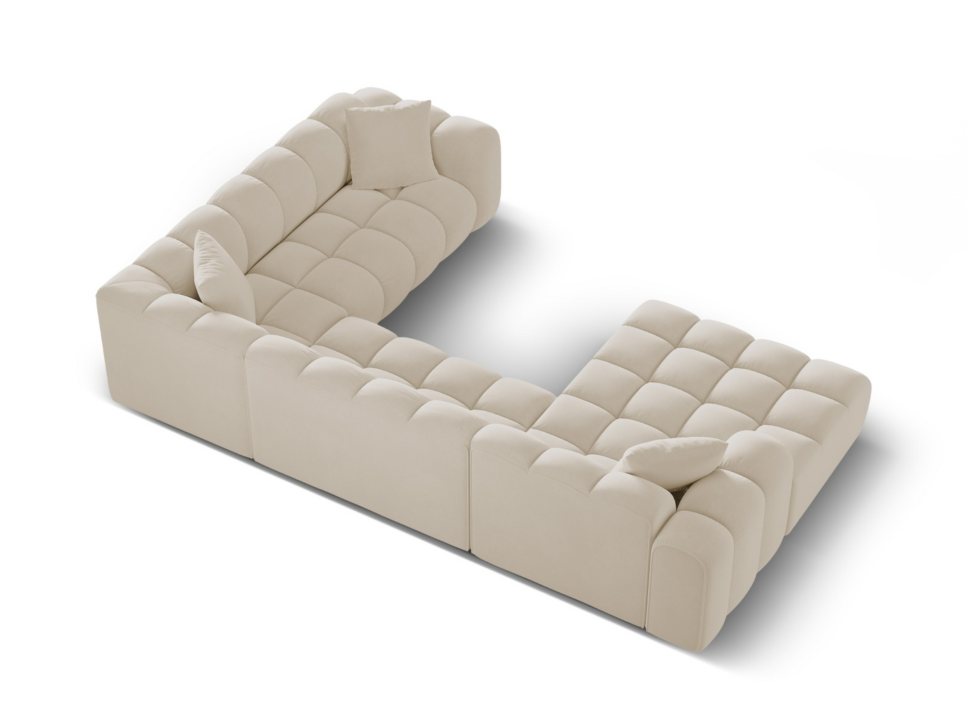 Cosmopolitan Design högervänd sammetspanoramahörnsoffa, "Treno", 4-sits, 330 × 240 × 70 cm, Bluvel, svarta plastben