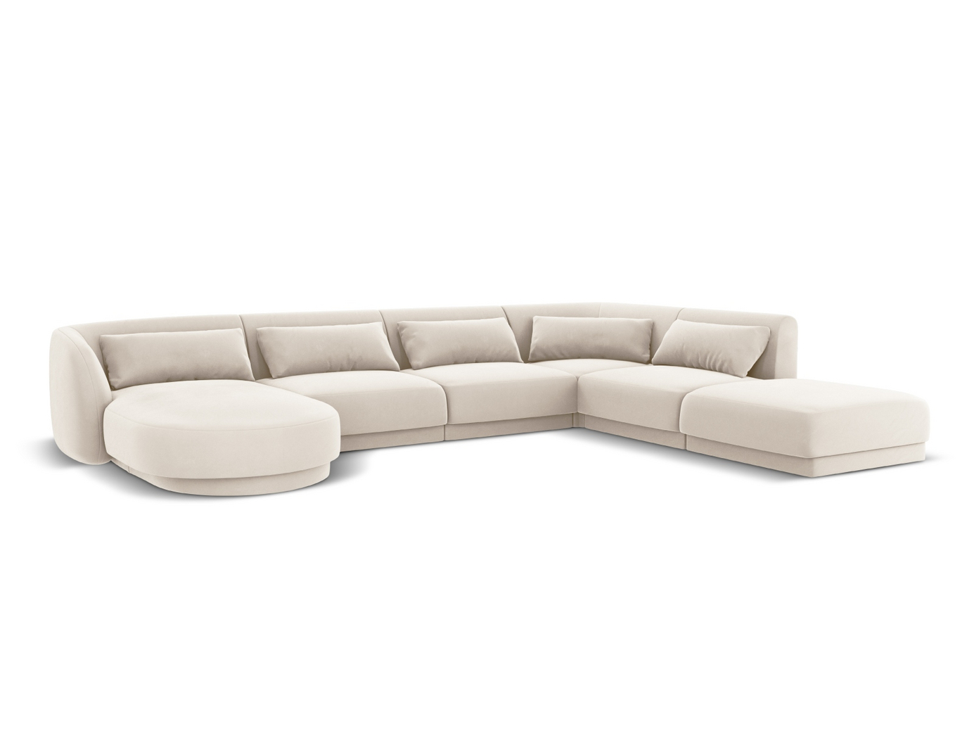 Cosmopolitan Design högervänd sammetspanoramahörnsoffa, "Tulum", 6-sits, 330 × 255 × 70 cm, Bluvel, svarta plastben