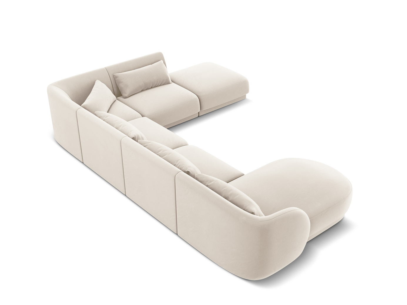 Cosmopolitan Design högervänd sammetspanoramahörnsoffa, "Tulum", 6-sits, 330 × 255 × 70 cm, Bluvel, svarta plastben