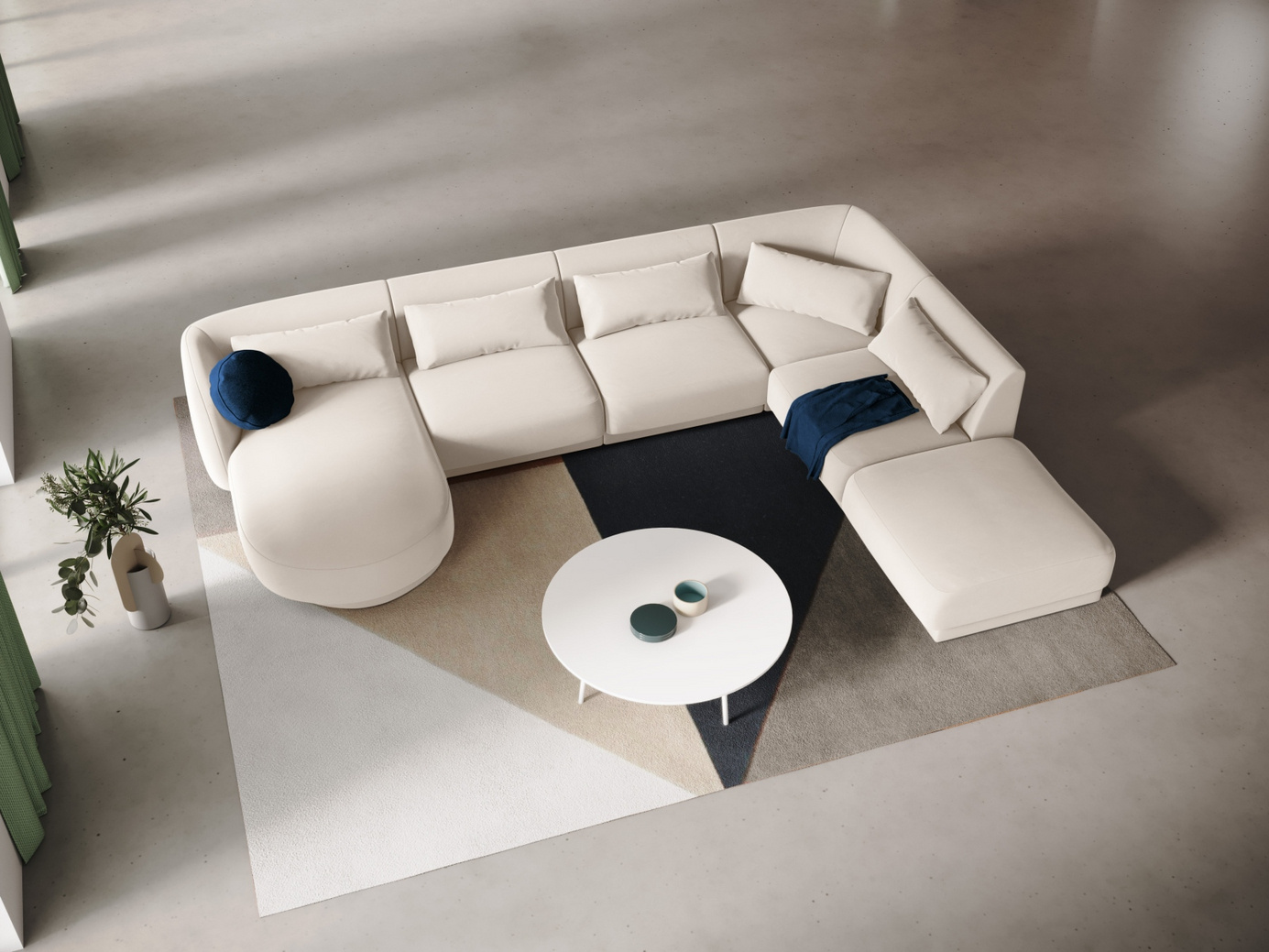 Cosmopolitan Design högervänd sammetspanoramahörnsoffa, "Tulum", 6-sits, 330 × 255 × 70 cm, Bluvel, svarta plastben