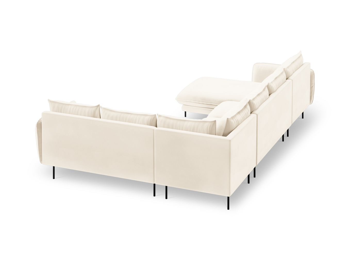 Cosmopolitan Design högervänd sammetspanoramahörnsoffa, "Vienna", 7-sits, 330 × 235 × 95 cm, Bluvel, svarta metallben
