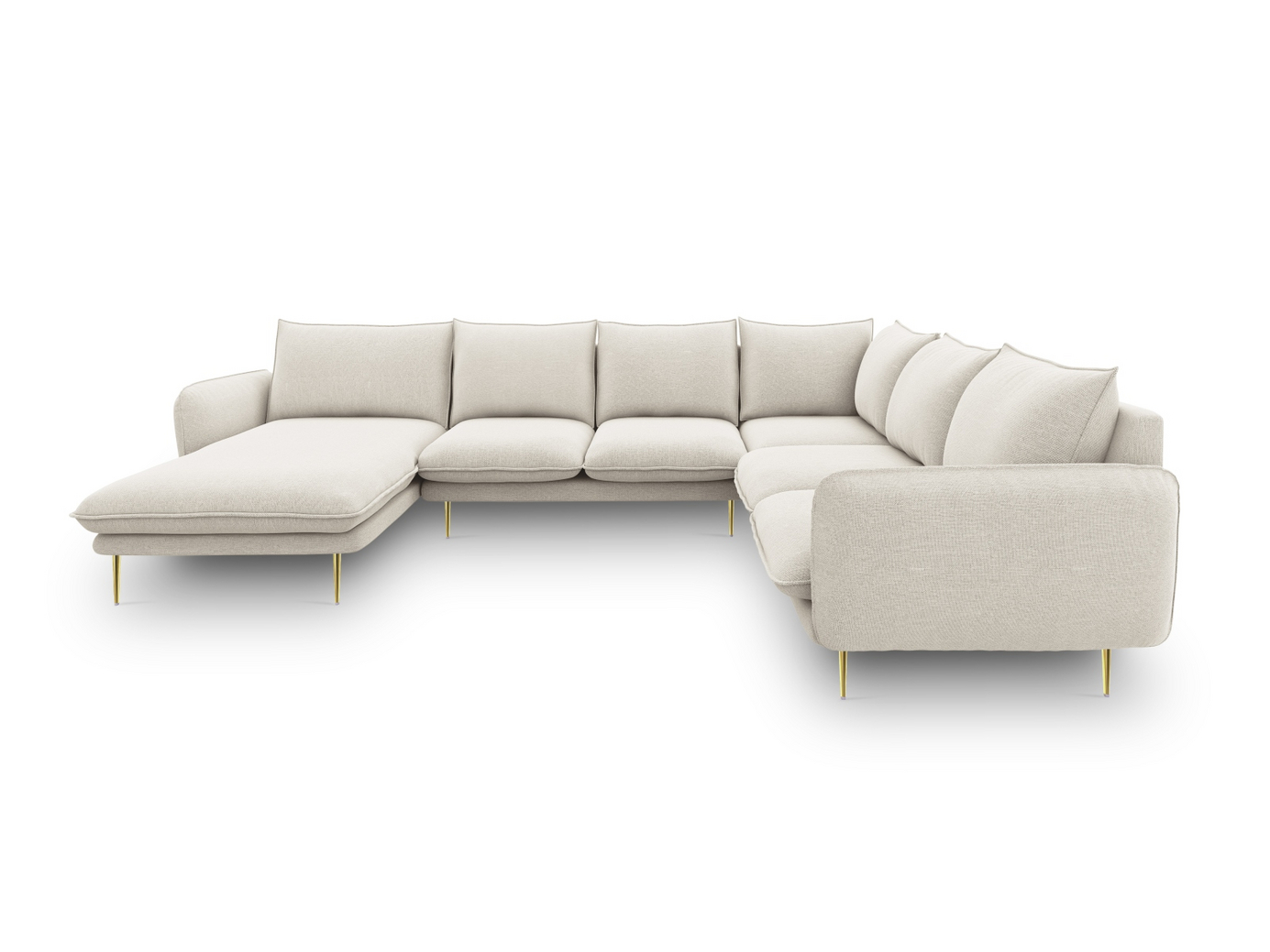 Cosmopolitan Design högervänd panoramahörnsoffa, "Vienna", 7-sits, 330 × 235 × 95 cm, Positano, guldfärgade metallben
