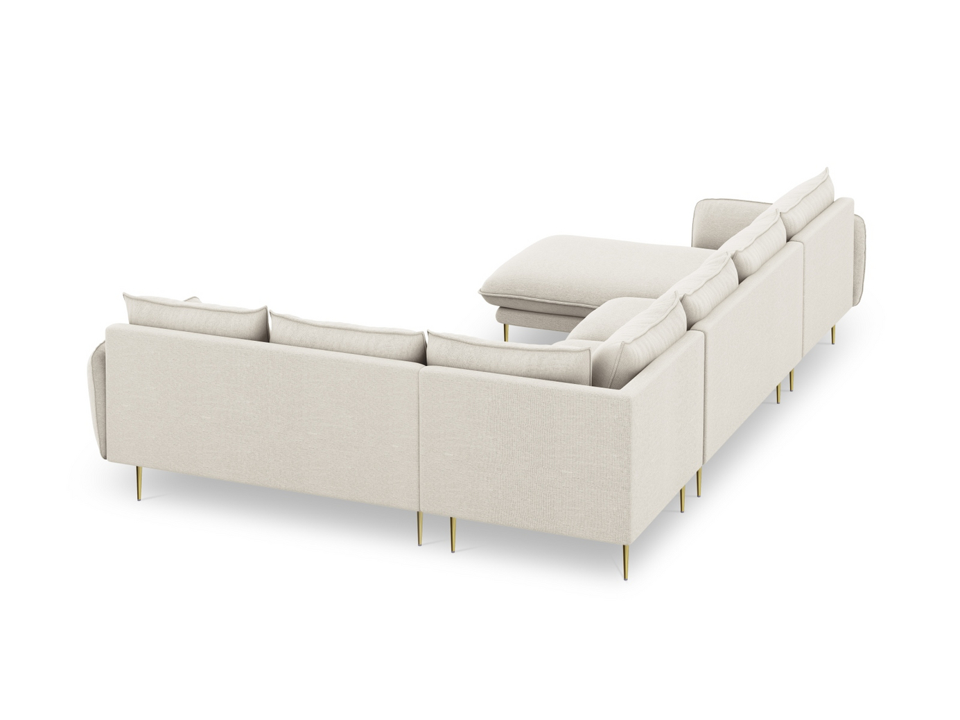 Cosmopolitan Design högervänd panoramahörnsoffa, "Vienna", 7-sits, 330 × 235 × 95 cm, Positano, guldfärgade metallben