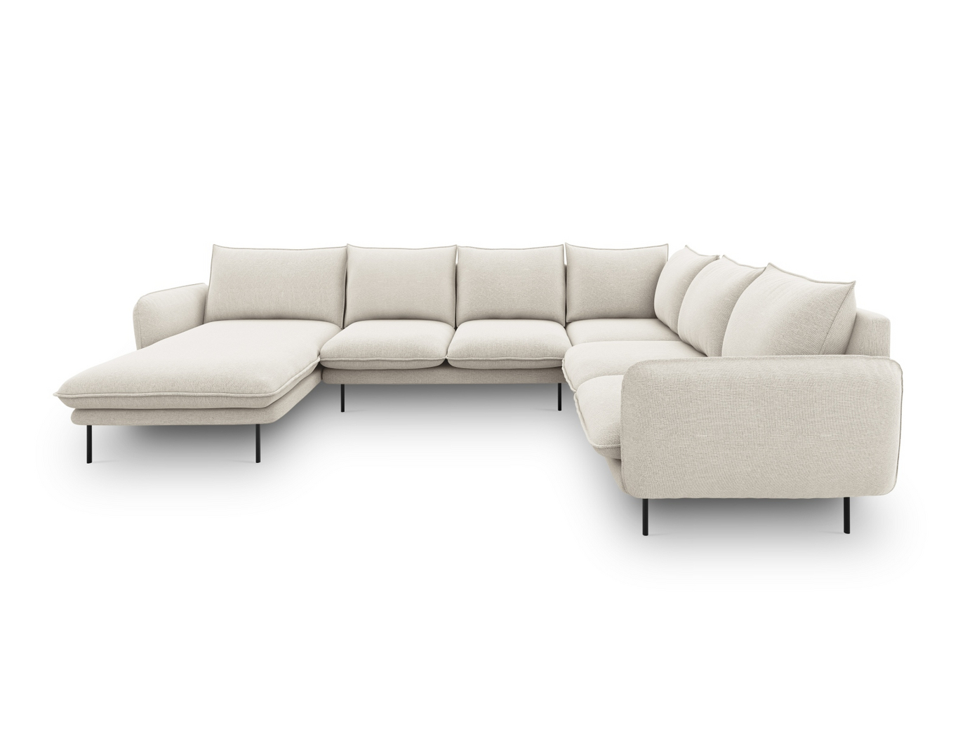 Cosmopolitan Design högervänd panoramahörnsoffa, "Vienna", 7-sits, 330 × 235 × 95 cm, Positano, svarta metallben