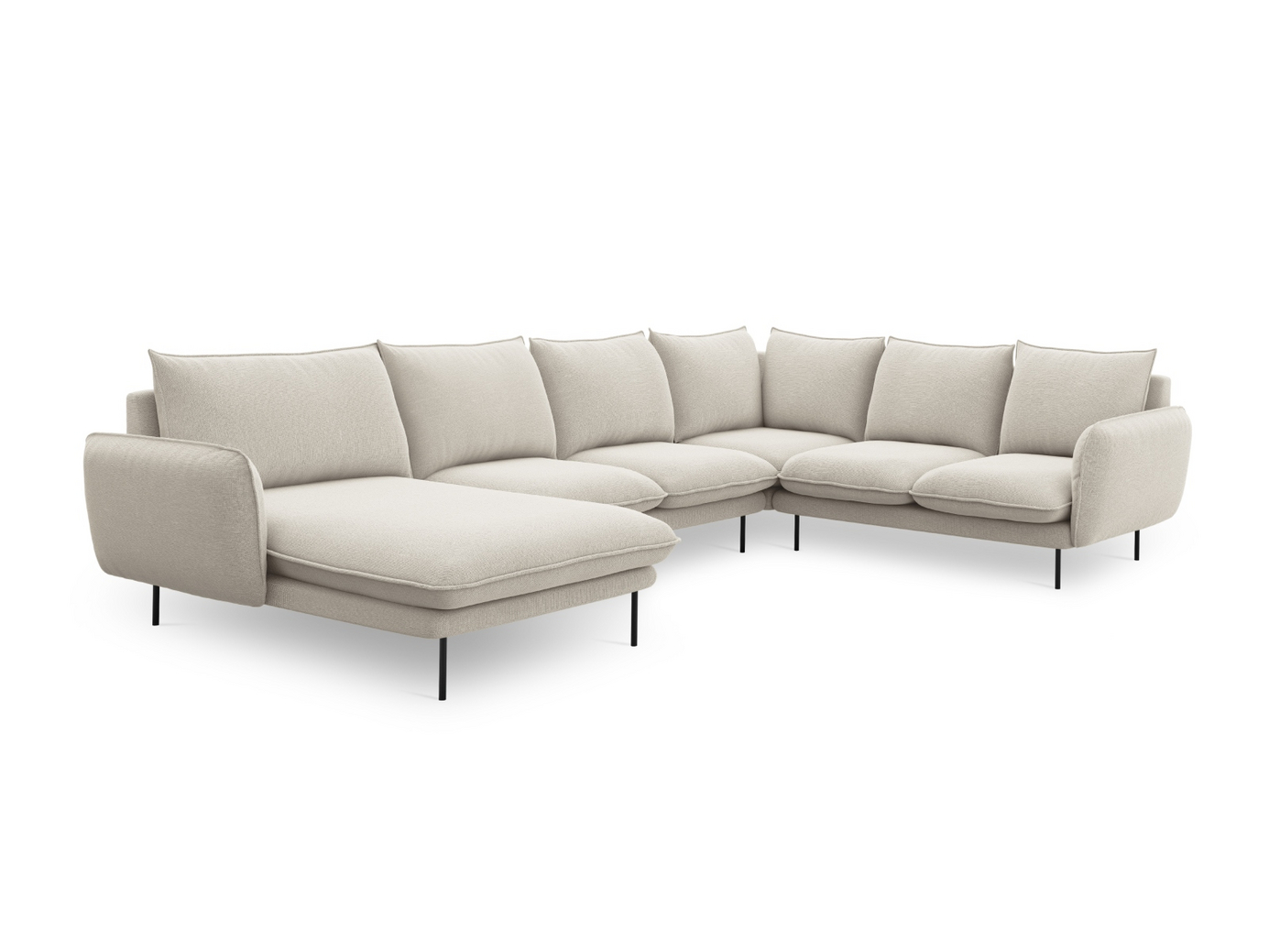 Cosmopolitan Design högervänd panoramahörnsoffa, "Vienna", 7-sits, 330 × 235 × 95 cm, Positano, svarta metallben