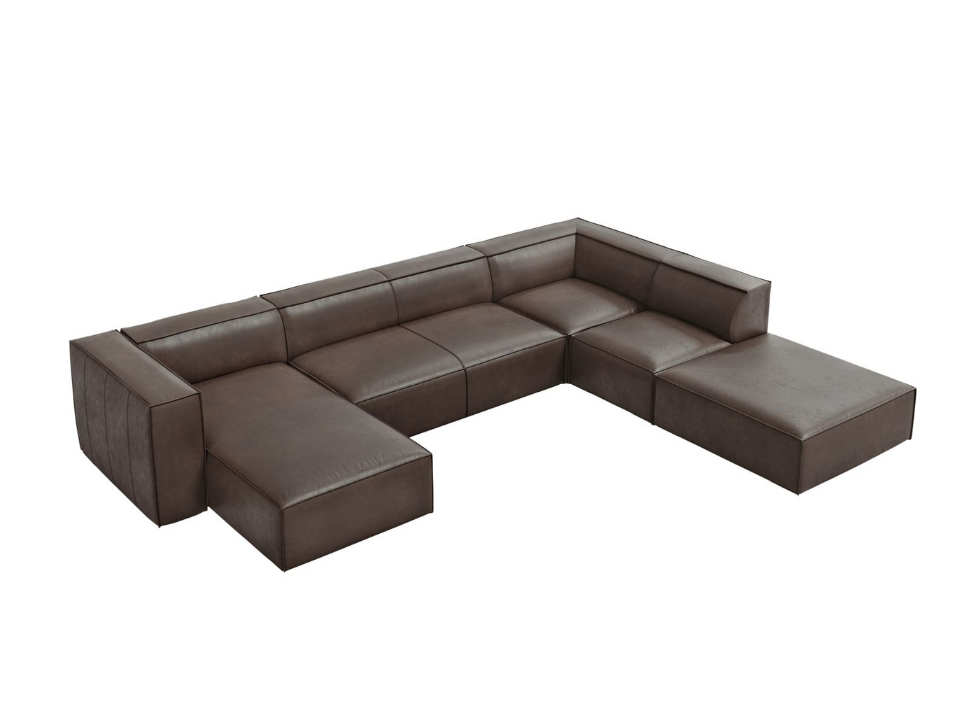 Cosmopolitan Design högervänd äkta läder panoramahörnsoffa, "Turin", 6-sits, 365 × 270 × 68 cm, Granada, ben i svart bok
