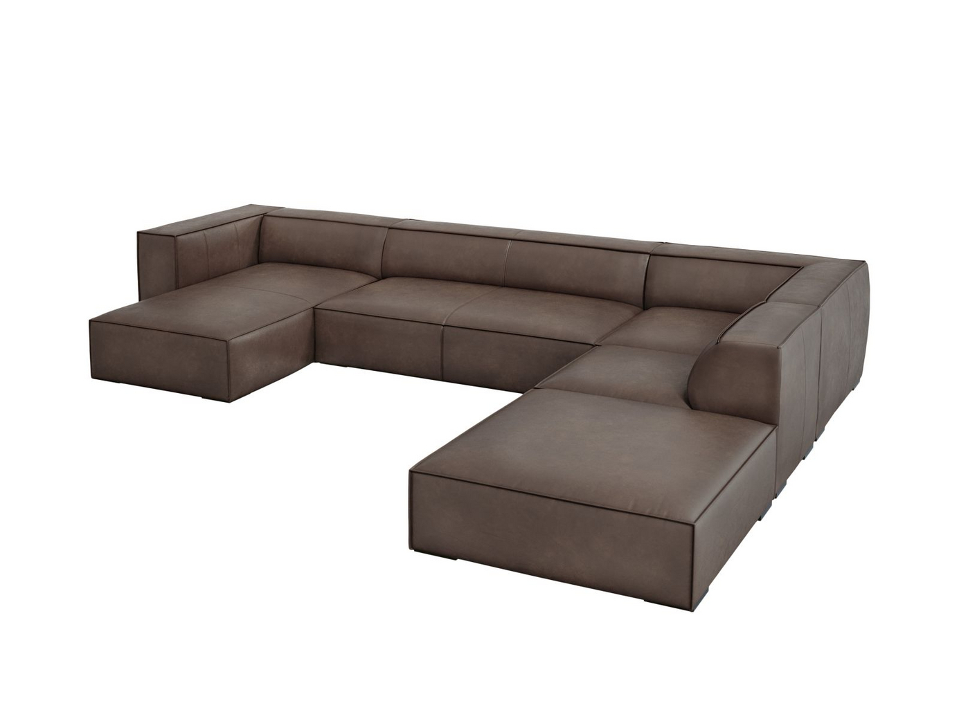 Cosmopolitan Design högervänd äkta läder panoramahörnsoffa, "Turin", 6-sits, 365 × 270 × 68 cm, Granada, ben i svart bok