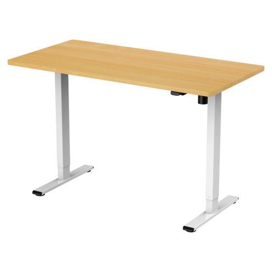 Lykke höj och sänkbart skrivbord M100, vit/ek, 140 x 70 cm