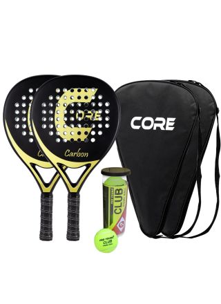 Core padelracket Carbon set, 2 racketar och bollar