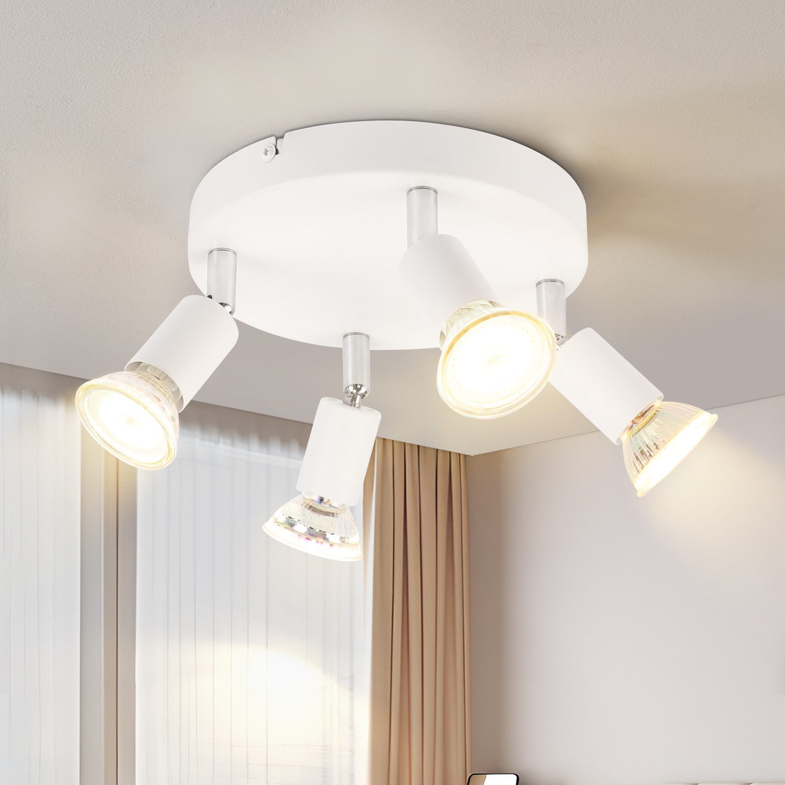 NETTLIFE vit LED-takspotlight - modern metalltaklampa med 4 ljuskällor, justerbar GU10