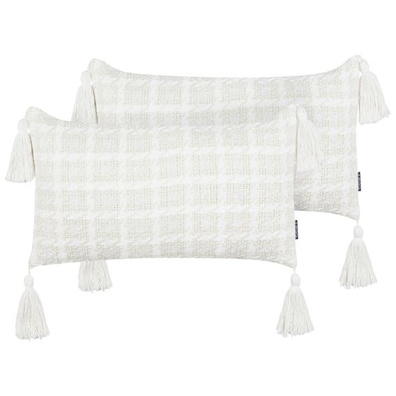 Set med 2 prydnadskuddar DOURIS 30 x 60 cm Ljusbeige Rutigt tryck