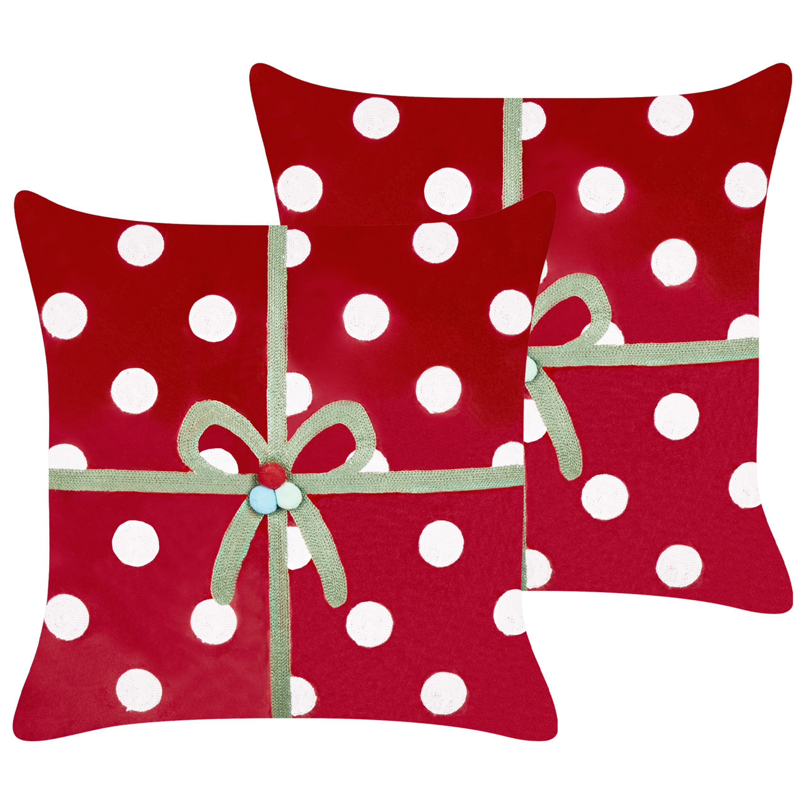 Set med 2 prydnadskuddar GUMDROP 45 x 45 cm Sammet Röd Julmotiv