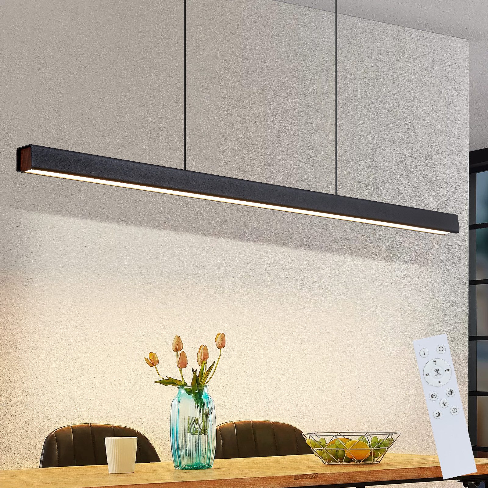 NETTLIFE LED-pendellampa för matsal, svart, linjär, dimbar, med fjärrkontroll, 108 cm, 37 W, modern CCT