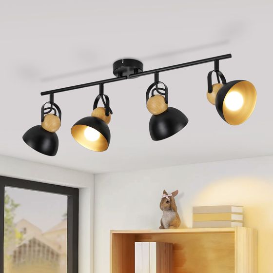 NETTLIFE Vintage svart takspotlight E27 350° justerbar retro industriell metall halllampa med 4 lågor