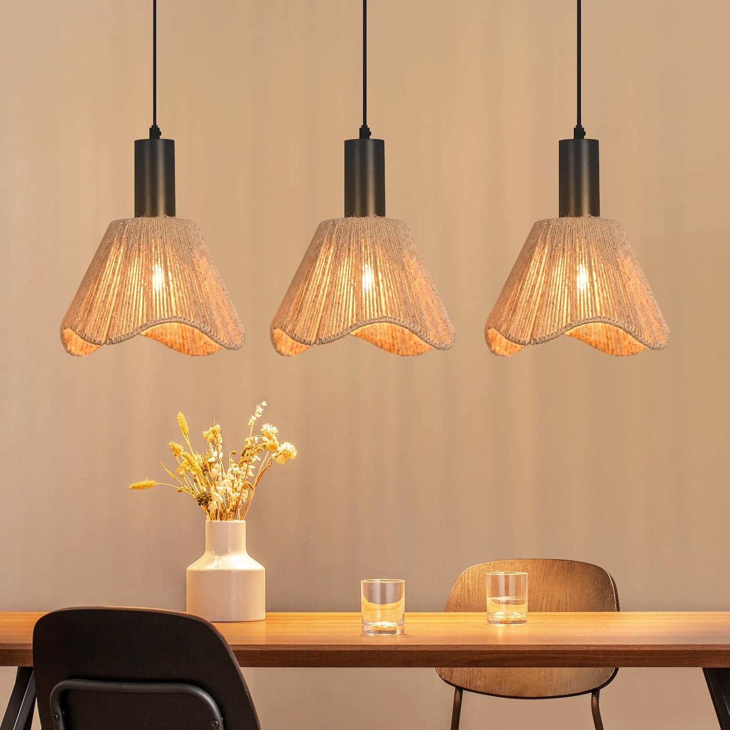 NETTLIFE pendellampa svart rotting retro boho pendellampa 3 ljuskällor E27-sockel