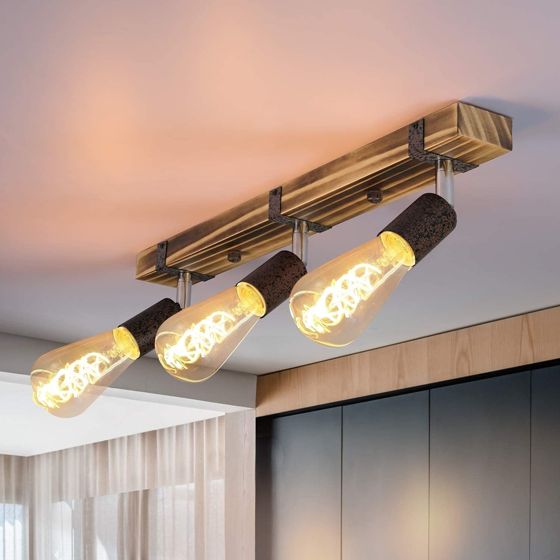 NETTLIFE 3 Spot E27, max. 25 W 55 cm, Vintage - taklampor, träspotlight, med justerbar och riktbar lampa för hall, kök