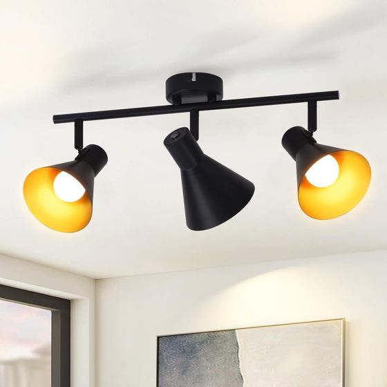 NETTLIFE 3 svarta taklampor i vintagestil för kök, E14, 330° roterande metallspotlight för vardagsrum, sovrum, kontor