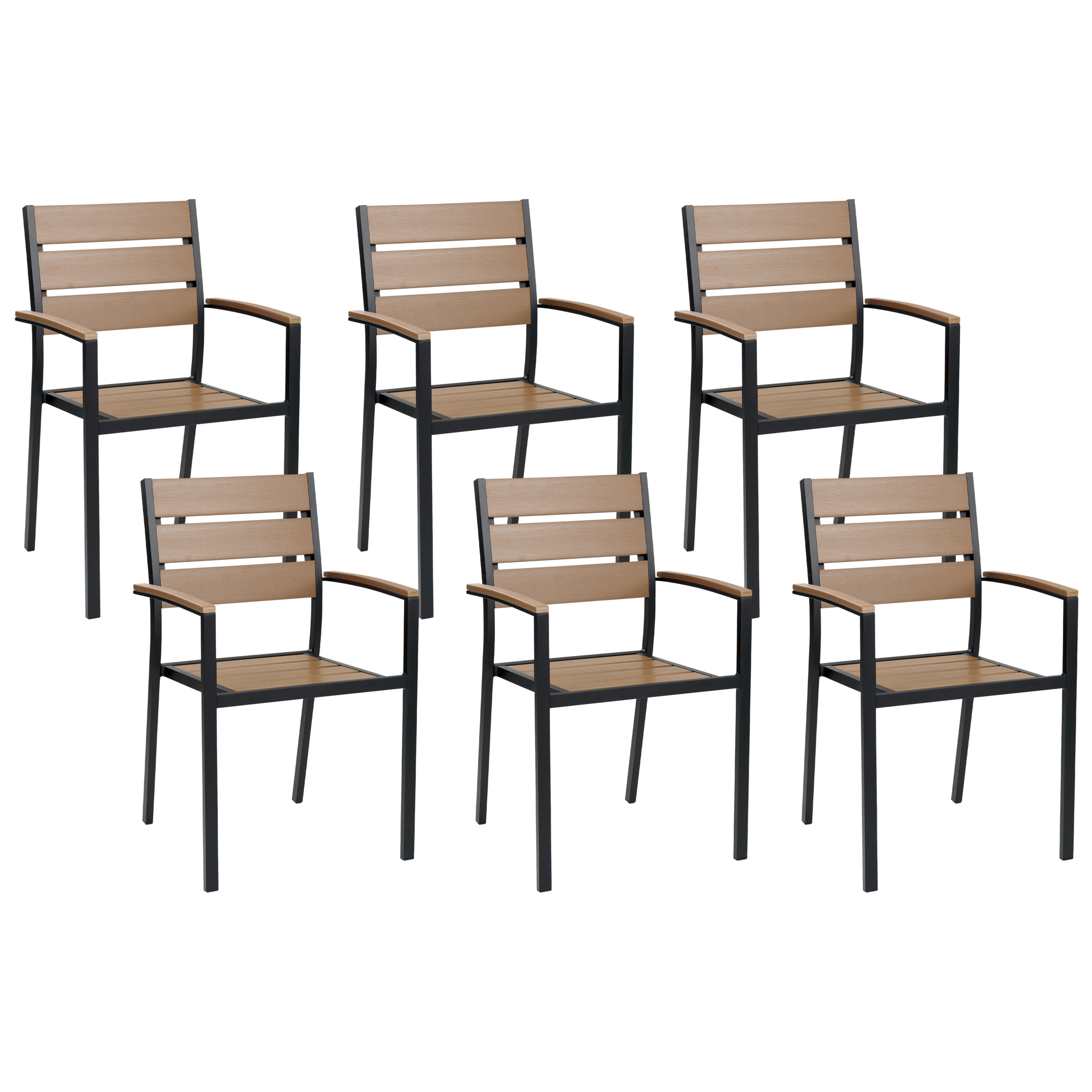 Set med 6 trädgårdsstolar VERNIO Brun/ Svart