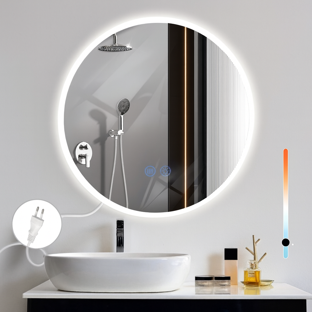 NETTLIFE Spegel rund med LED-belysning - väggspegel, IP44 50 cm med touchfunktion Belyst rund, dimbar spegel med ljus