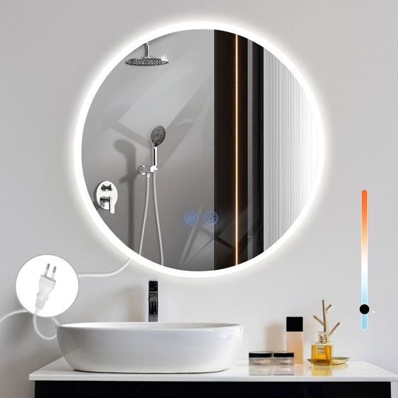 NETTLIFE Spegel rund med LED-belysning - väggspegel, IP44 50 cm med touchfunktion Belyst rund, dimbar spegel med ljus