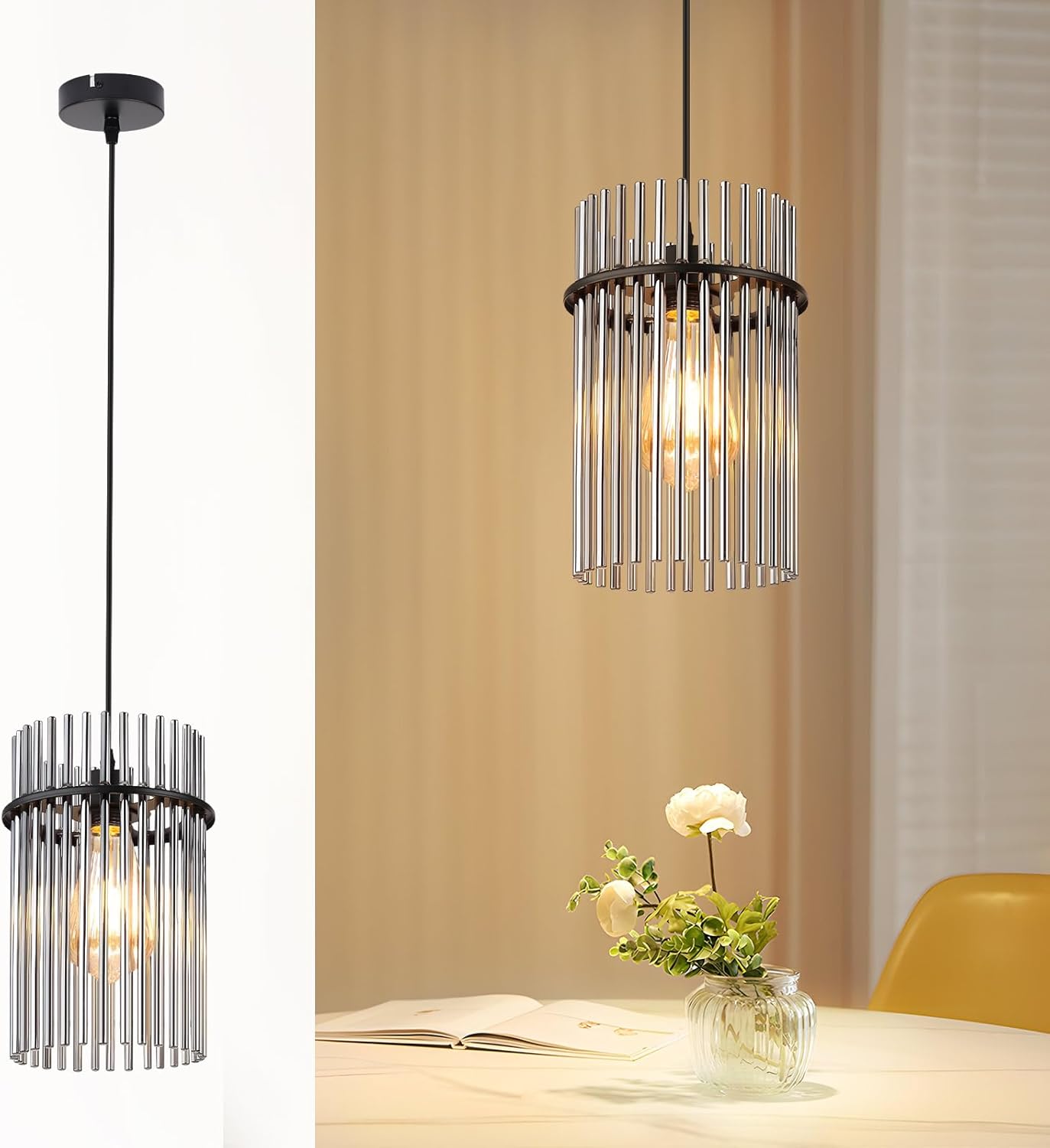 NETTLIFE Hänglampa för matbord 1 ljuskälla - svart hänglampa E27 matrumslampa i glas 16 cm (utan ljuskälla)
