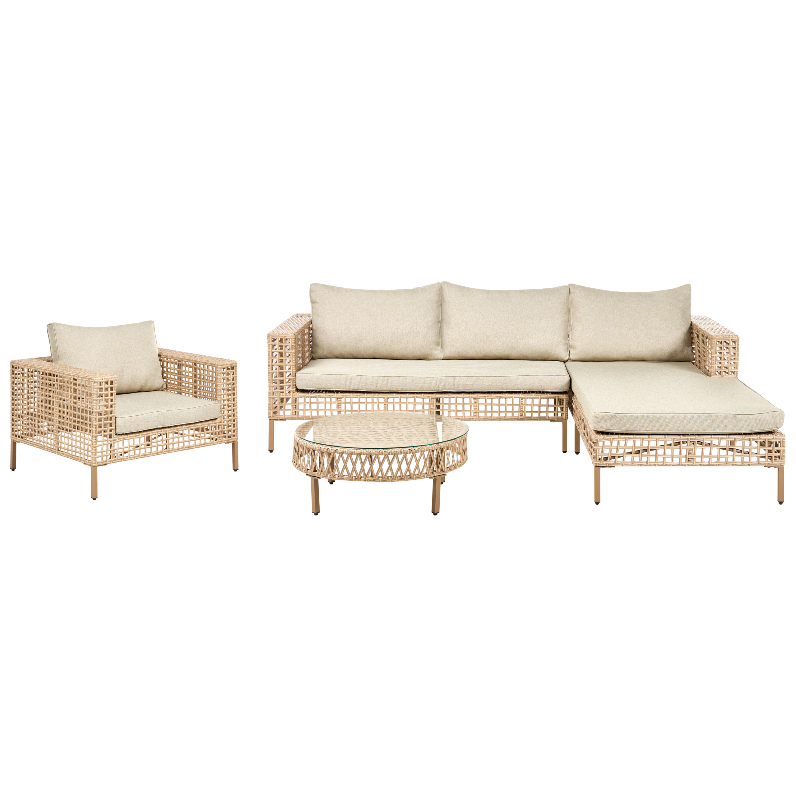 Trädgårdssoffgrupp med bord 4-sits CALASETTA Konstrotting Beige Vänstervänd
