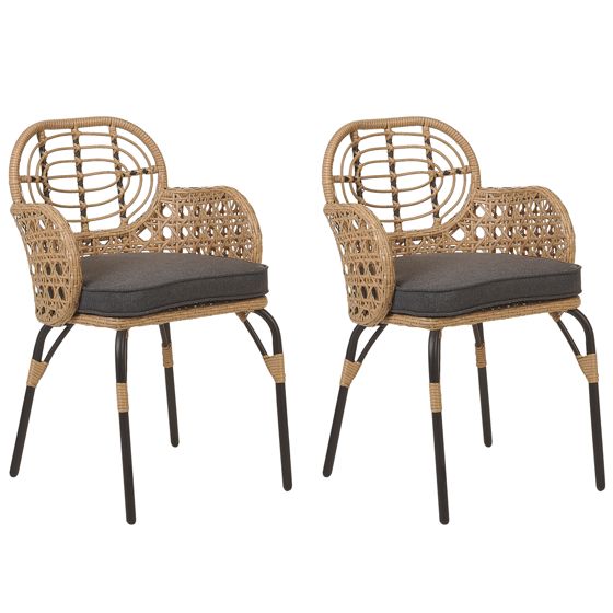 Set med 2 stolar med dynor PRATELLO Konstrotting Naturlig