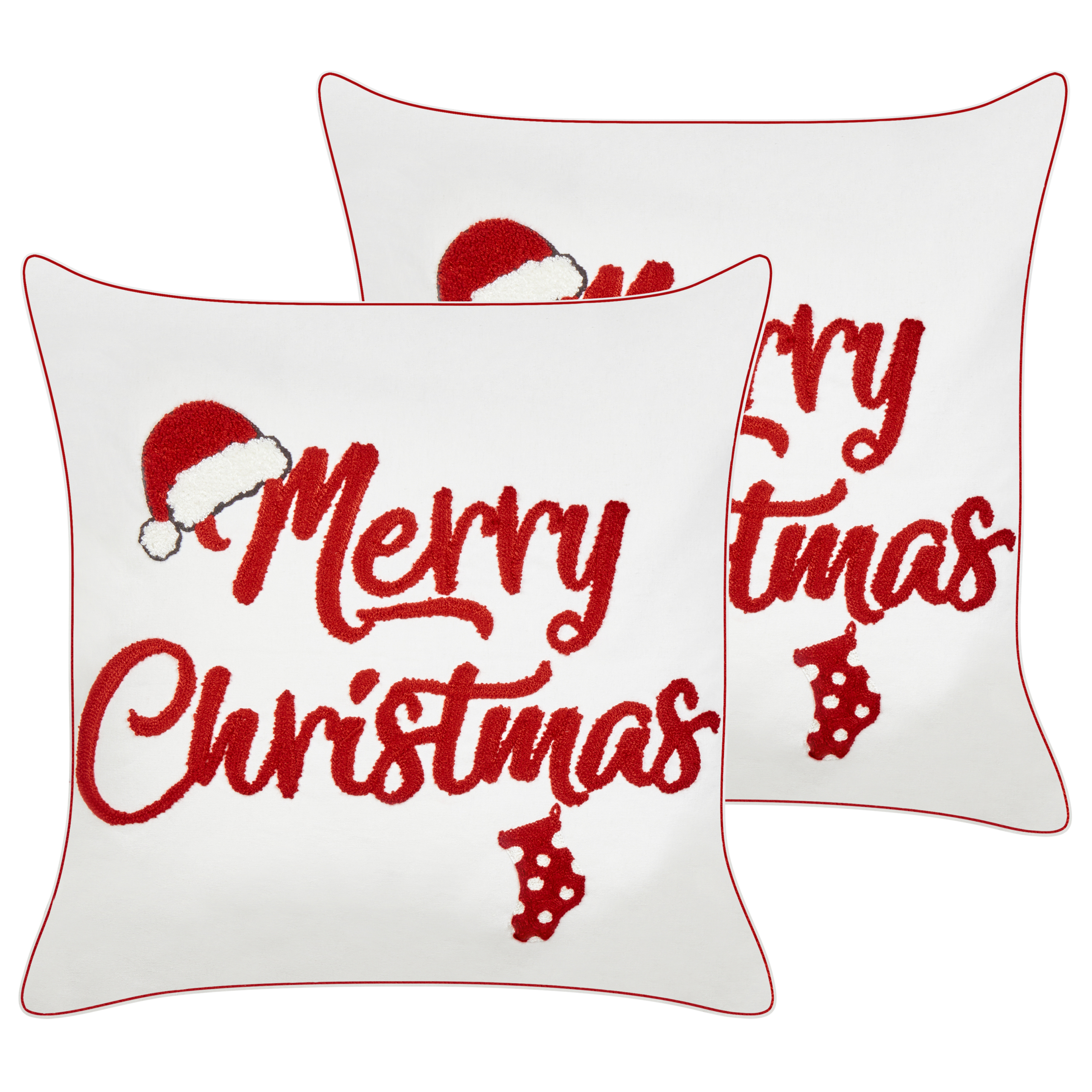 Set med 2 prydnadskuddar PIZZELLE 45 x 45 cm Bomull Off-White Julmotiv
