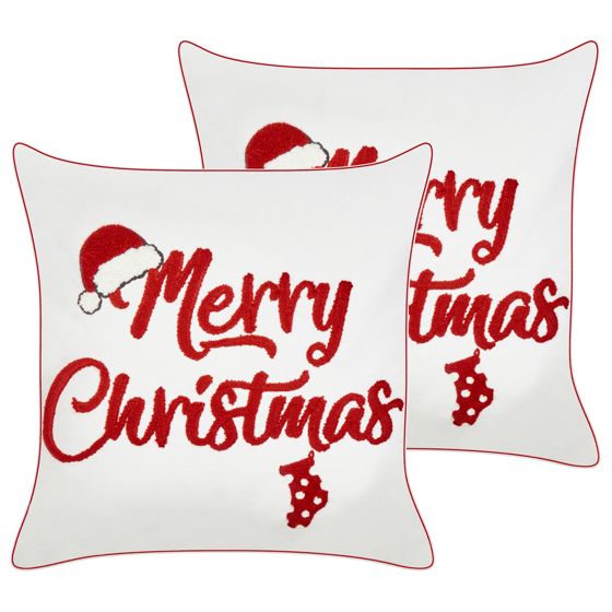 Set med 2 prydnadskuddar PIZZELLE 45 x 45 cm Bomull Off-White Julmotiv