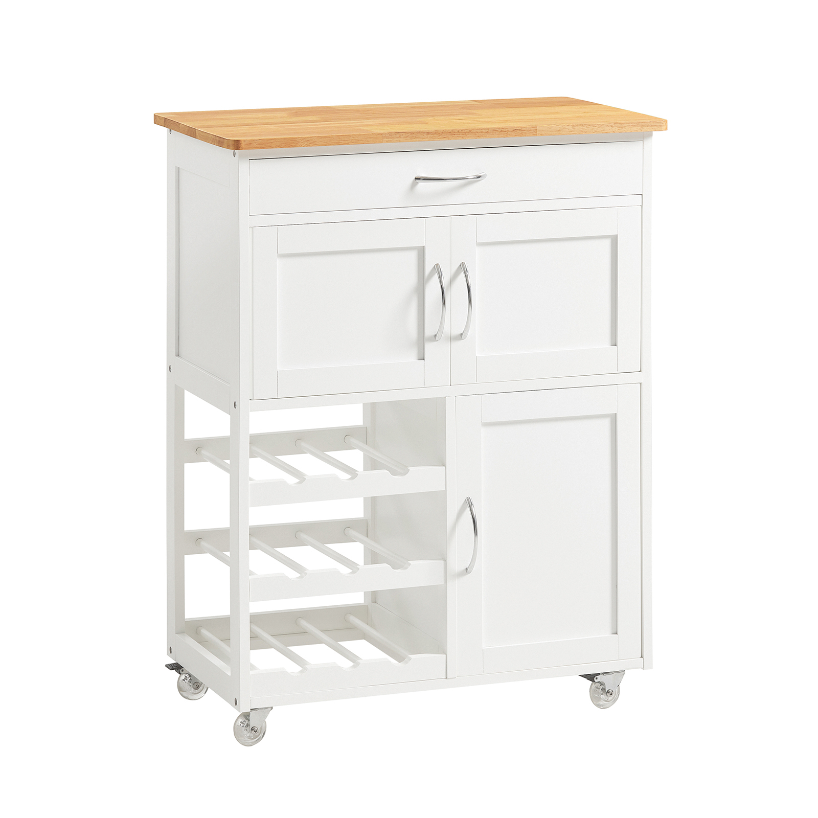 SoBuy Servettvagn med Hjul, Köksvagn med Arbetsyta, Rullvagn med Lådor, Vinrack, Köksö, Stående Köksregal för Köket, Matsal & Utomhus, Vit 67x38x86 cm, FKW45-WN