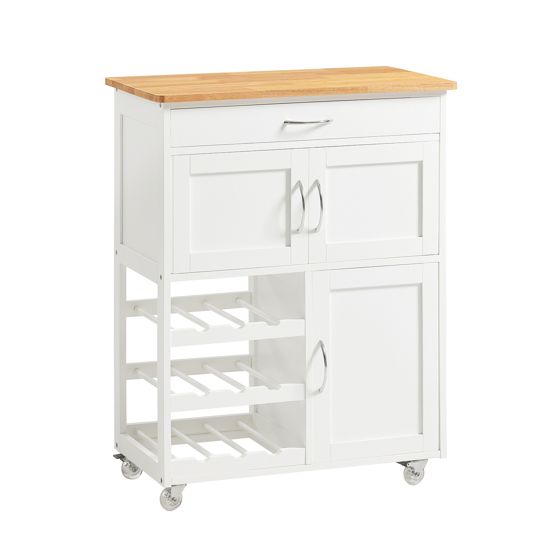 SoBuy Servettvagn med Hjul, Köksvagn med Arbetsyta, Rullvagn med Lådor, Vinrack, Köksö, Stående Köksregal för Köket, Matsal & Utomhus, Vit 67x38x86 cm, FKW45-WN