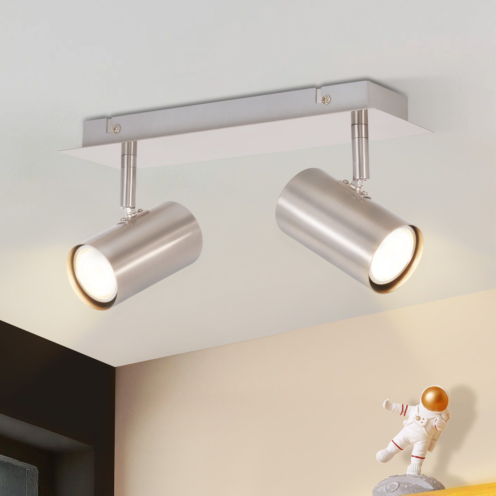 NETTLIFE 2 GU10 takspotlights 330° justerbara nickel för inomhus/hall modern väggspotlight för kök vardagsrum utan glödlampa